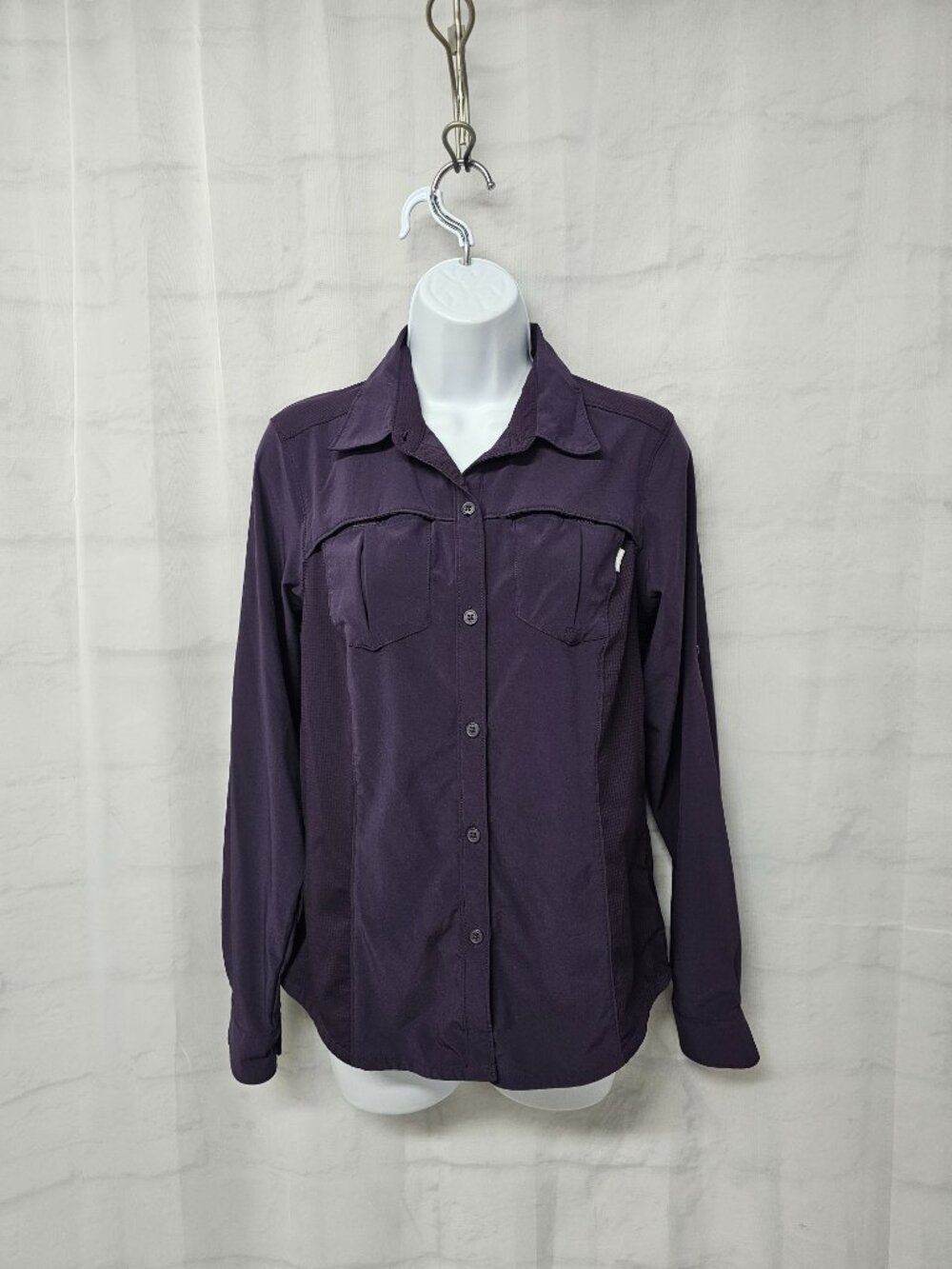 Columbia Omni-Shade Blouse Purple Button Up Roll Tab Gorpcore S - Picture 2 of 12